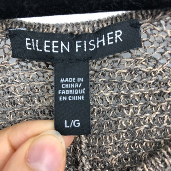 Eileen Fisher Brown Linen Knit Short Dolman Sleeve Top Sweater Relaxed  fit L - Picture 4 of 13